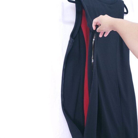 IMAN Red Black Scoop Neck Bodycon Mid Length Colorblock Business Office Dress L - Picture 13 of 13